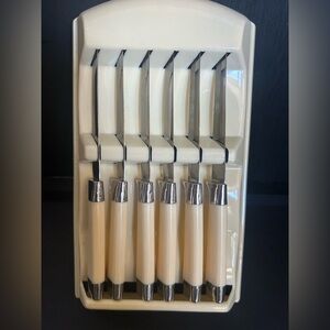 Regent Sheffield 6 Steak Knife Set Lustrex Handles Ivorine Hanging Tray/Box